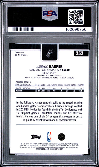 2025 Topps Chrome Dylan Harper Refractor PSA 10