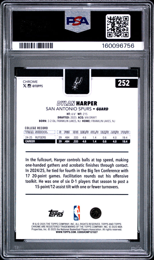 2025 Topps Chrome Dylan Harper Refractor PSA 10